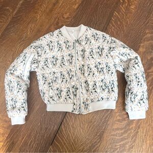 Floral Embroidered Women’s Cream Insulated Bomber Cotton/Linen  Jacket S